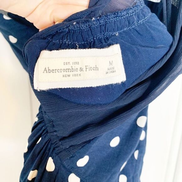 Abercrombie & Fitch Navy White Polka Dot Open Back Fit & Flare Dress Size Medium - Picture 7 of 13